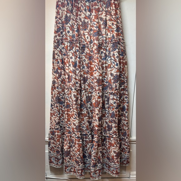 Love the Label Floral Paisley Smocked Tiered Ruffle Orange Blue Maxi Dress M - Picture 9 of 16